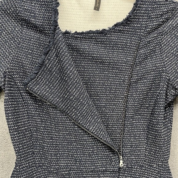 BCBGMAXAZRIA Tweed Peplum Top Womens Size S navy Blue Zip Front Short sleeves - Picture 6 of 12